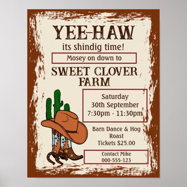 Poster Wild West Rustic Cowboy Parti occidental (Devant)
