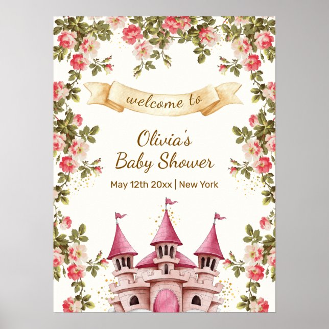 Poster Wildflower Fairytale Castle Baby Shower Welcome  (Devant)