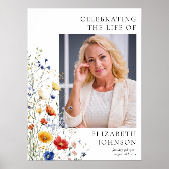 Poster Wildflower Funeral Celebration Of Life Photo Sign (Devant)