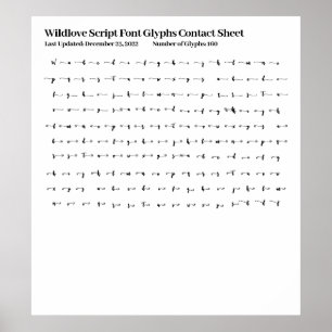 Poster Wildlove Script Police Glyphes Contact Sheet Poste