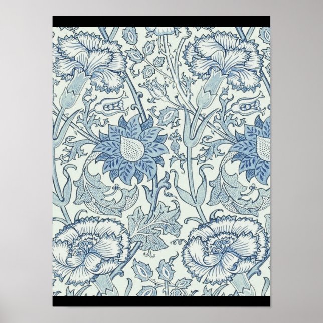 Poster William Morris Beau motif floral, bleu, rose (Devant)