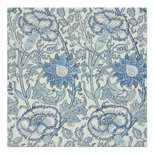 Poster William Morris Beau motif floral, bleu, rose