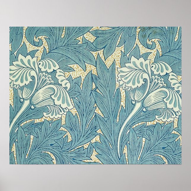Poster William Morris Classique Tulipe Bleu Floral (Devant)