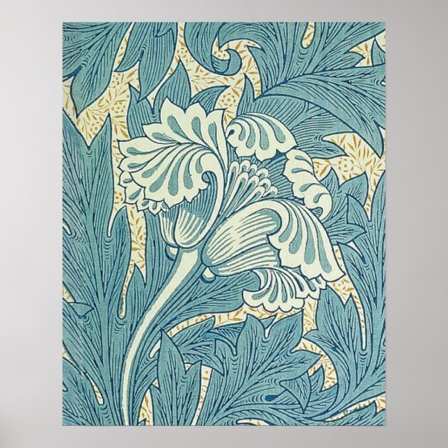 Poster William Morris Classique Tulipe Bleu Floral (Devant)