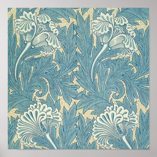 Poster William Morris Classique Tulipe Bleu Floral (Devant)
