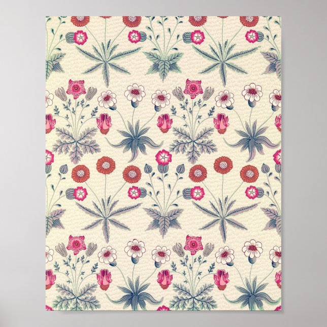 Poster William Morris Daisy Motif Floral Rouge Orange (Devant)
