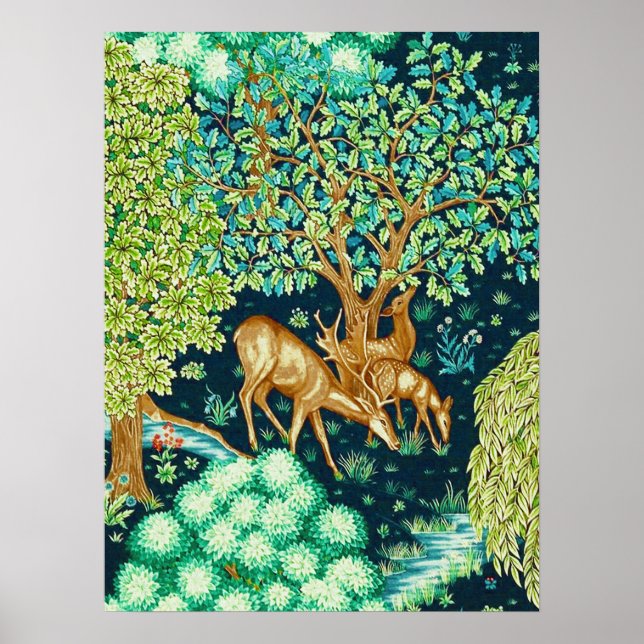 Poster William Morris Deer par un Indigo de la Tapisserie (Devant)