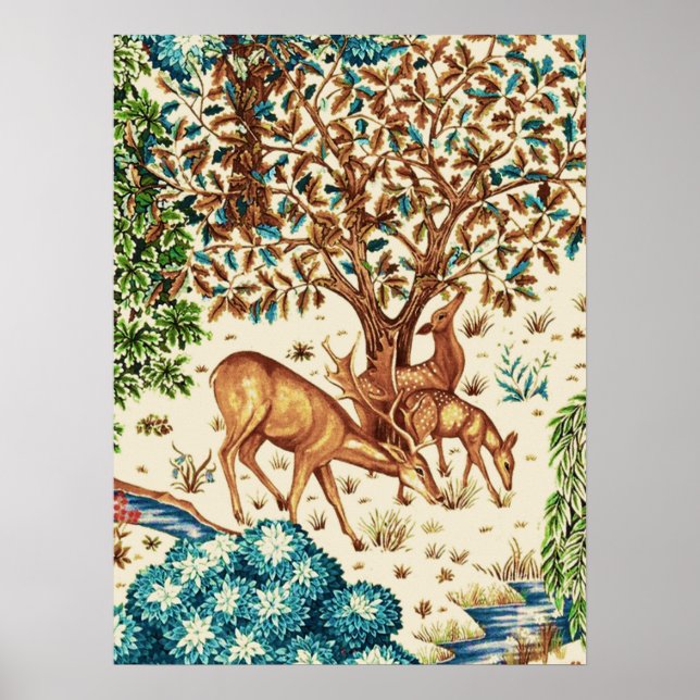 Poster William Morris Deer par une Tapisserie Brook Beige (Devant)