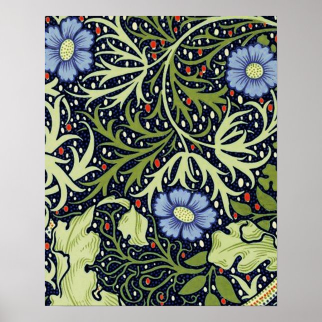 Poster William Morris Fleur d'antiquité aux algues marine (Devant)