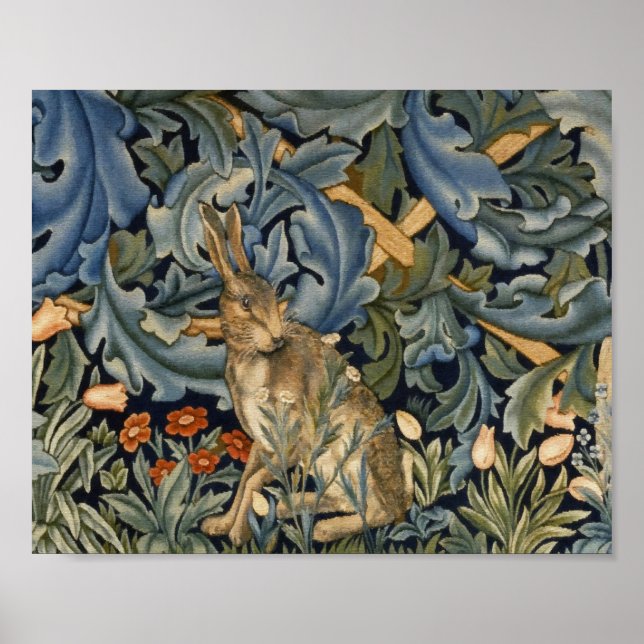 Poster William Morris Forest Rabbit Floral Art (Devant)