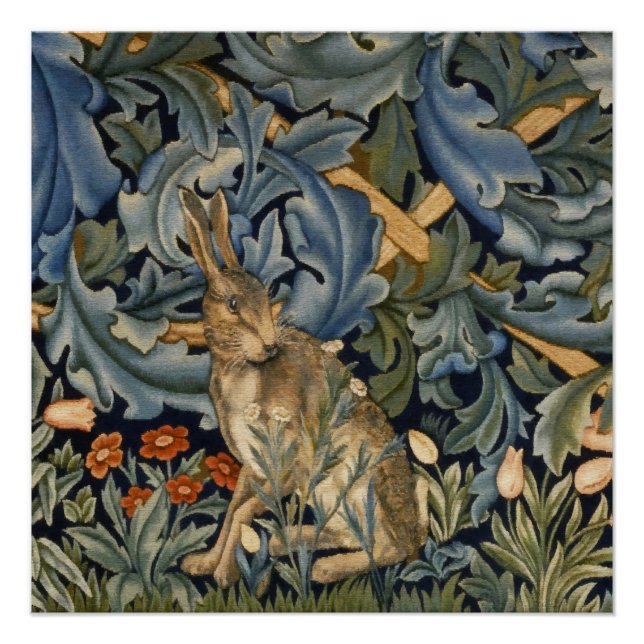 Poster William Morris Forest Rabbit Floral Art (Devant)