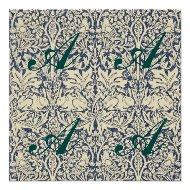 Poster William Morris, gris bleu, motif, Art nouveau, vin (Devant)