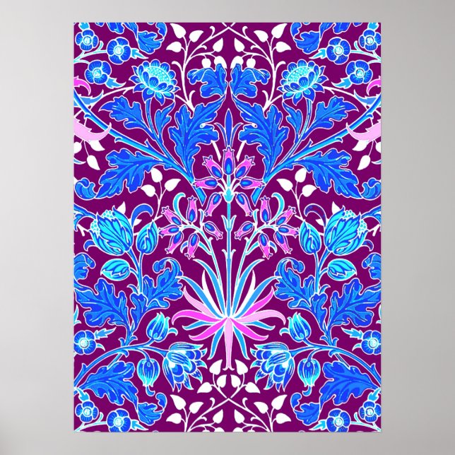 Poster William Morris Hyacinth Imprimer, Aqua et Purple (Devant)