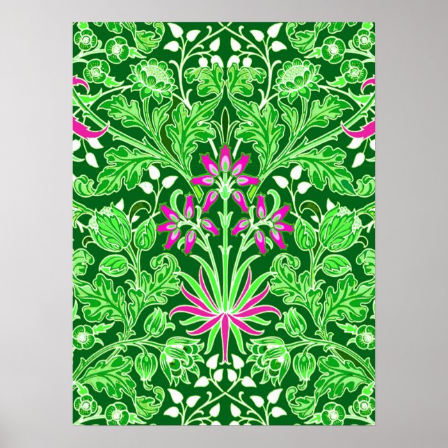 Poster William Morris Hyacinth Print Lime & Emerald Green (Devant)