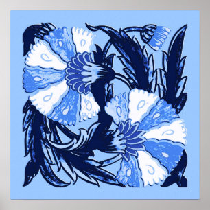Poster William Morris Jacobean, Marine et Bleu clair