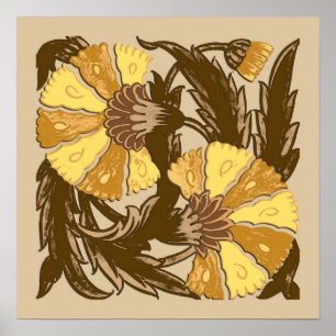 Poster William Morris Jacobean, Mustard Gold et Brown