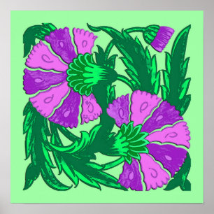 Poster William Morris Jacobean, violet orchidée et vert