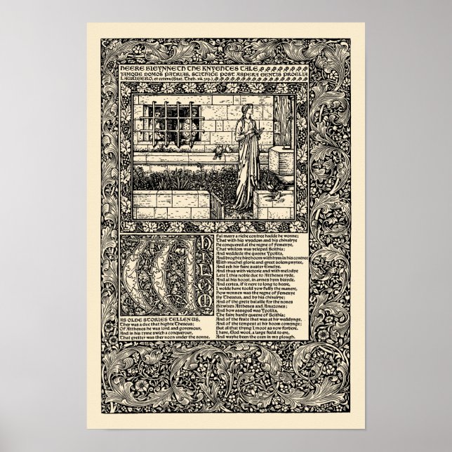 Poster William Morris Kelmscott Press Chaucer Livre Leaf (Devant)