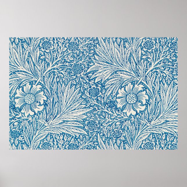 Poster William Morris marigold bleu motif (Devant)