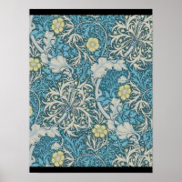 William Morris, motif Art nouveau, algues, bleu, f