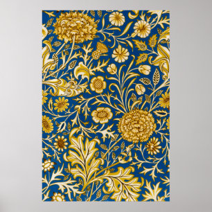 Poster William Morris Motif Floral Cherwell Bleu