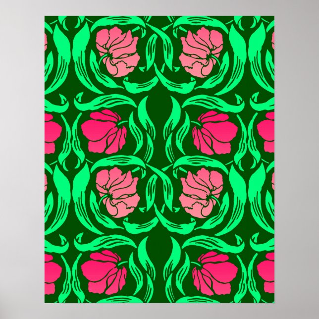 Poster William Morris Pimpernel, Coral Pink et Green (Devant)