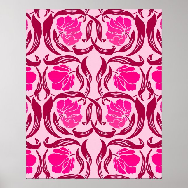Poster William Morris Pimpernel, Fuchsia & Pink clair (Devant)
