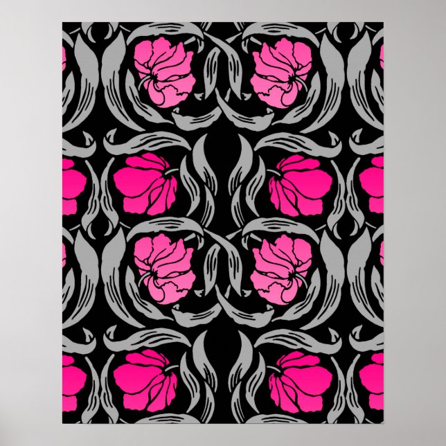 Poster William Morris Pimpernel, Fuchsia Pink et Black (Devant)