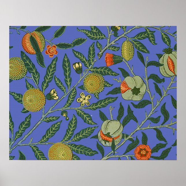 Poster William Morris Pomegranate Bleu papier peint color (Devant)