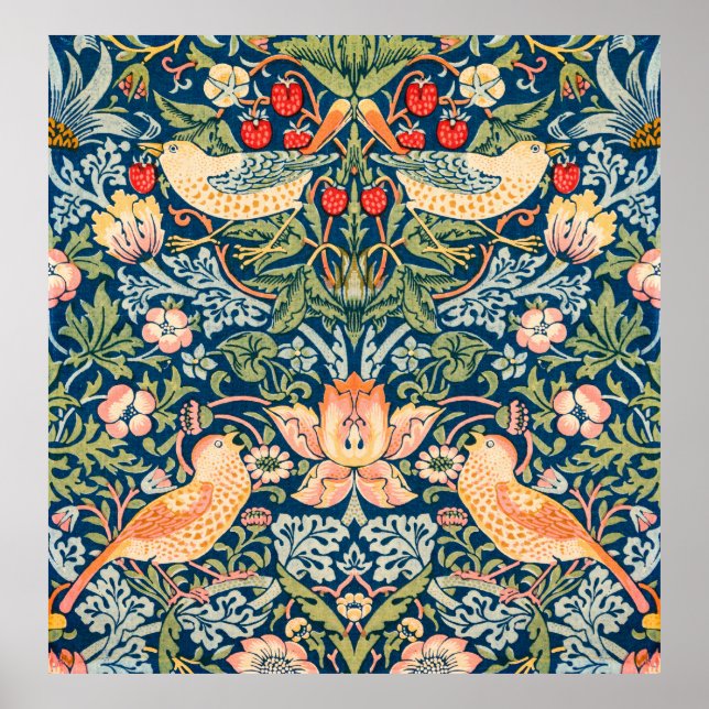 Poster William Morris Strawberry Thief Motif floral (Devant)