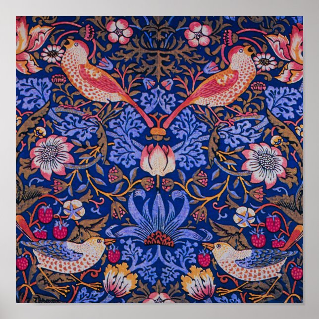 Poster William Morris Strawberry Thief Motif floral (Devant)