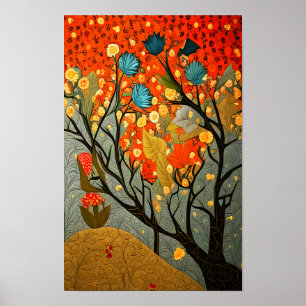 Poster William Morris style décoré arbres et fleurs