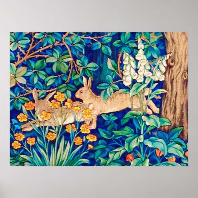 Poster William Morris "Two Hares" - Lapins sauvages (Devant)