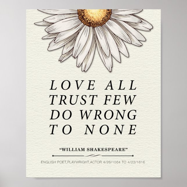 Poster William Shakespeare Love All Cote (Devant)