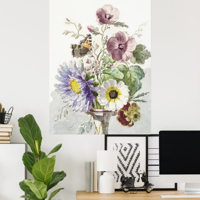 Poster William vanLee Bouquet de fleurs avec un papillon (Bureau à domicile)