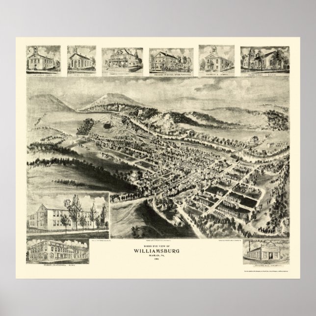 Poster Williamsburg, PA Carte panoramique -1906 (Devant)