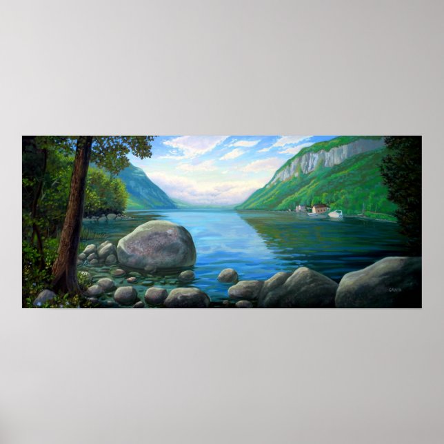 Poster Willoughby Lake Westmore Vermont Oil Painting (Devant)