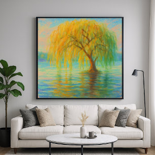 Poster Willow in Water - Peinture Pastel Style Nature Art