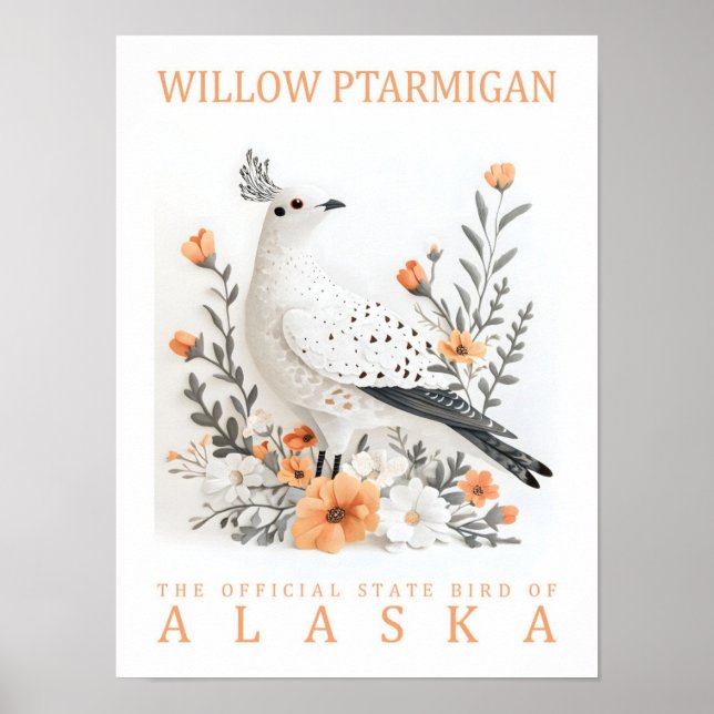 Poster Willow Ptarmigan Bird of Alaska USA Travel (Devant)