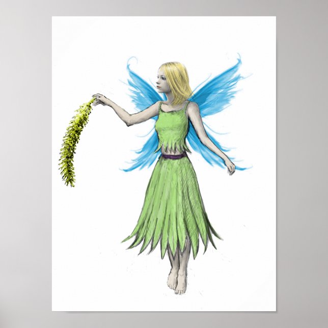 Poster Willow Tree Fairy tenant un Catkin (Devant)