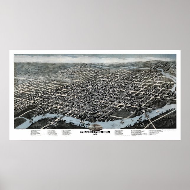 Poster Wilmington, DE Carte panoramique - 1874 (Devant)