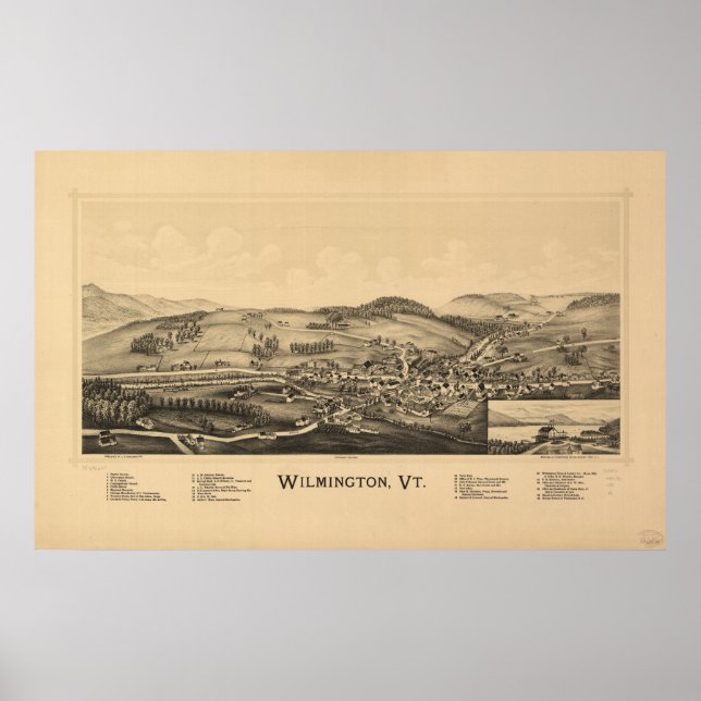 Poster Wilmington Vermont 1891 Carte panoramique antique (Devant)