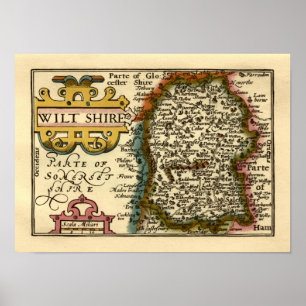 Poster Wiltshire Comté Angleterre Ancien Atlas Carte
