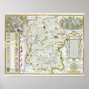Poster Wiltshire, gravée par Jodocus Hondius