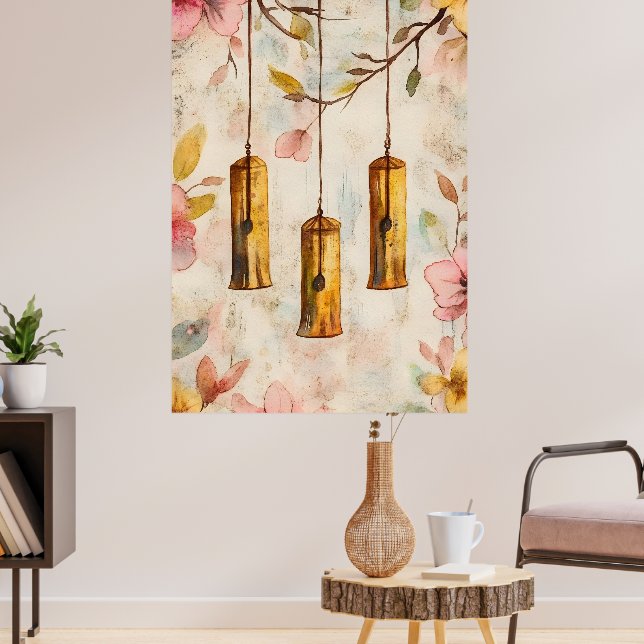 Poster Wind chimes suspended from a flowering branch.  (Salon 3)