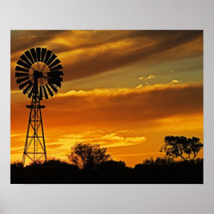 Poster Windmill et Sunset, William Creek, Oodnadatta