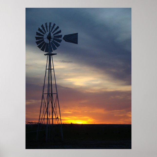 Poster Windmill et West Kansas Sunset (Devant)