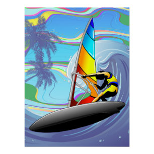 Poster WindSurfer sur Big Ocean Waves