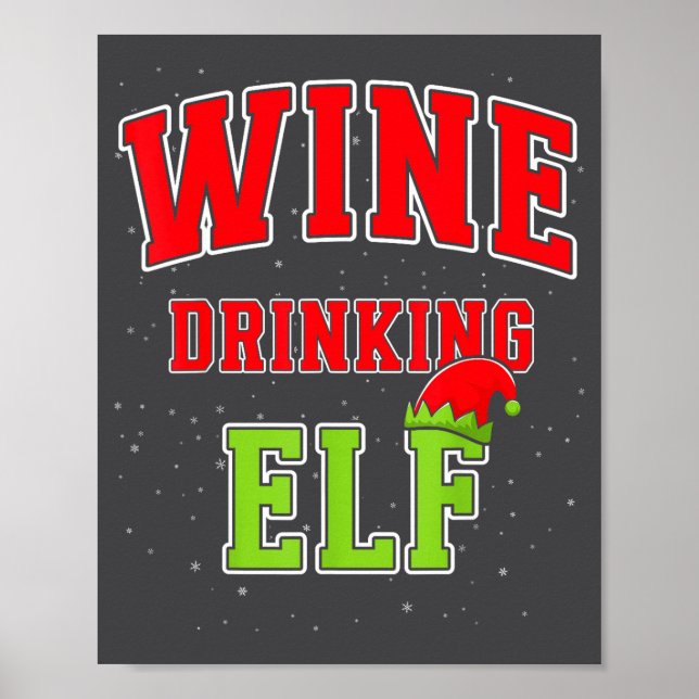 Poster Wine Drinking Elf Christmas Family Matching Group  (Devant)