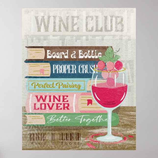 Poster Wine Glass Livre Stack Wine Club Library (Devant)